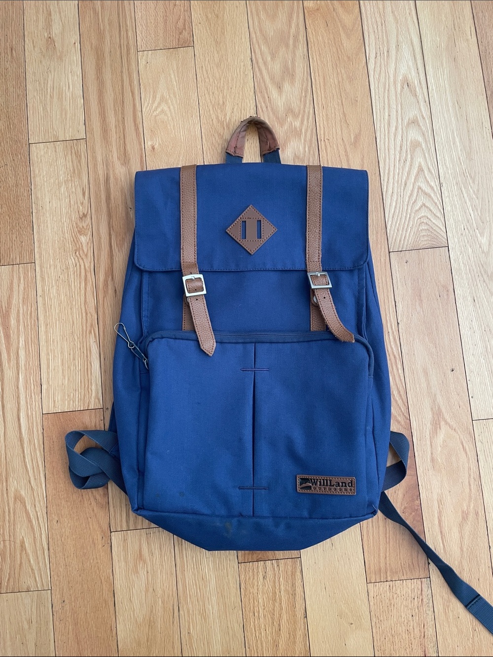 Navy Canvas Backpack with Brown Trim